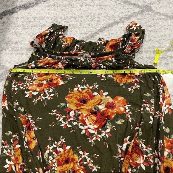 NWT altar'd state Olive Green Floral Off the Shoulder Shirt - Picture 11 of 12